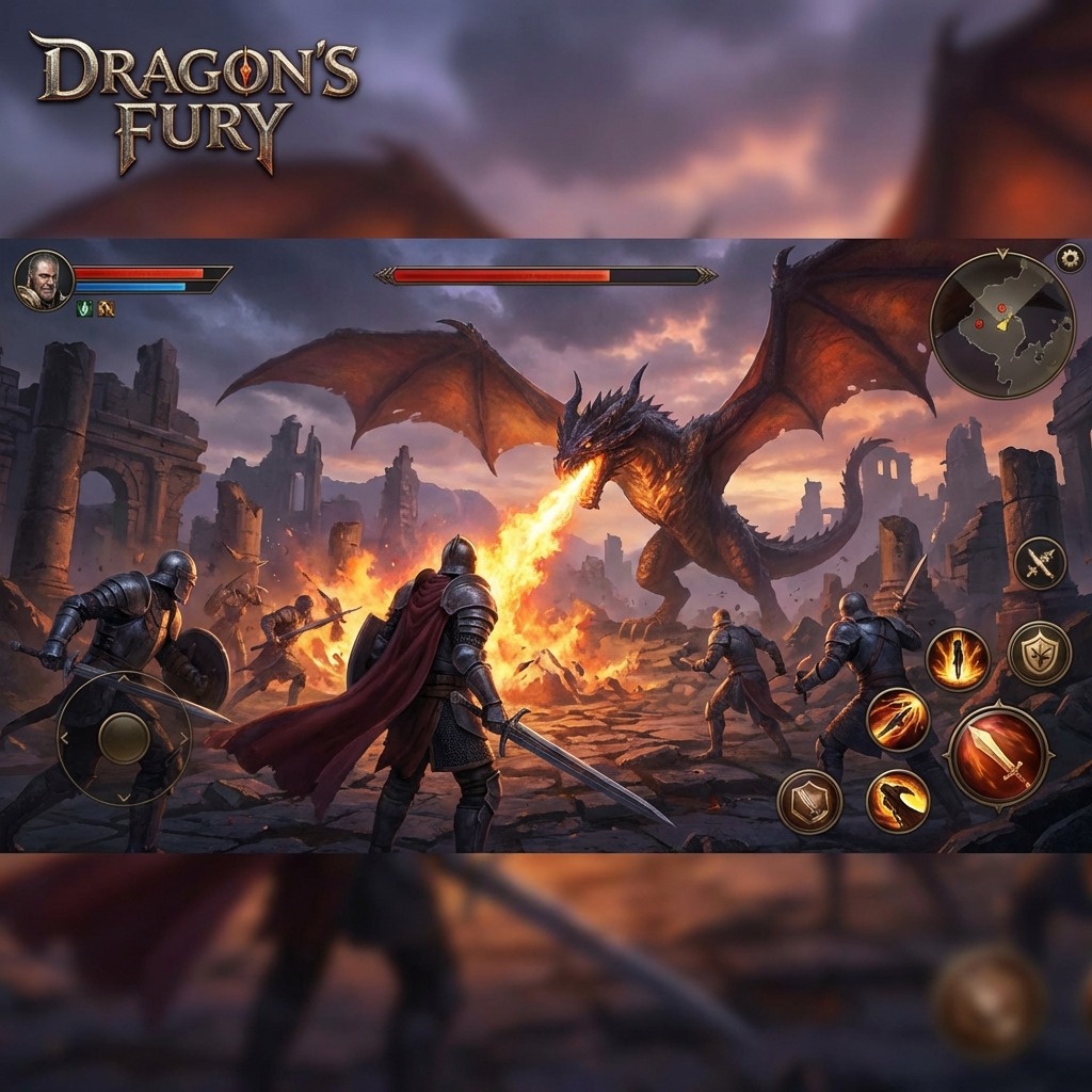 Epic fantasy mobile game artwork